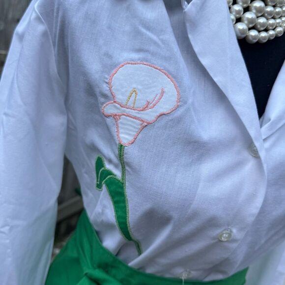 Vintage Green Embroidered wrap Skirt and top - Picture 3 of 7